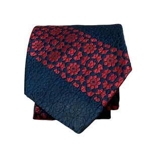 Vintage Men's Navy Blue Red Floral Stripped Silk Necktie Party‎ Formal